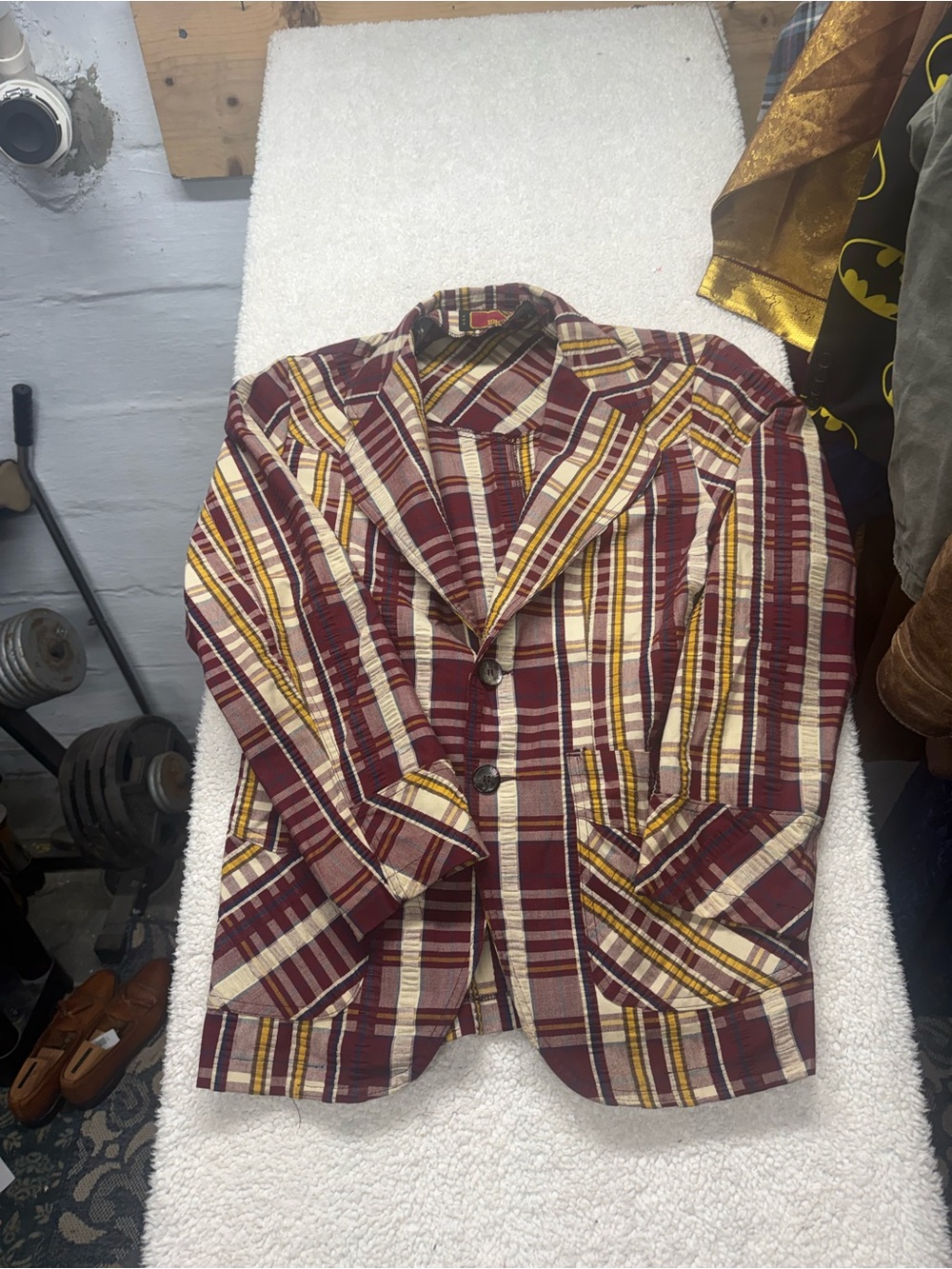 Whaler Peters Men's Vintage Style Plaid Blazer Burgundy Cream & Mustard size 42